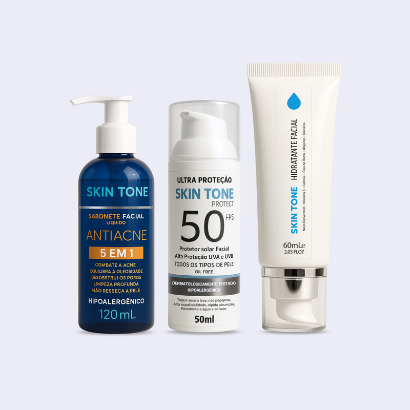 Kit Sabonete Facial + Protetor Solar + Hidratante